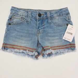 VIGOLD Girl's Denim Shorts with Frayed Hem and Embroidered Trim Size 4 New NWT